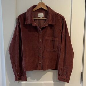 American Eagle Outfitters Corduroy Button Down Shirt Crop- Rust